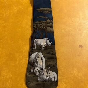 Vintage World Wildlife Fund Vintage Men's Classic Width 100% Silk Necktie Rhinos